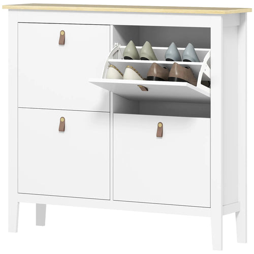 Narrow Shoe Cabinet, 4 Flip Drawers, Adjustable Shelves, White