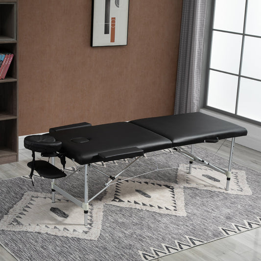73" 2 Section Foldable Massage Table Professional Salon SPA Facial Couch Tatoo Bed with Carry Bag Black - Gallery Canada