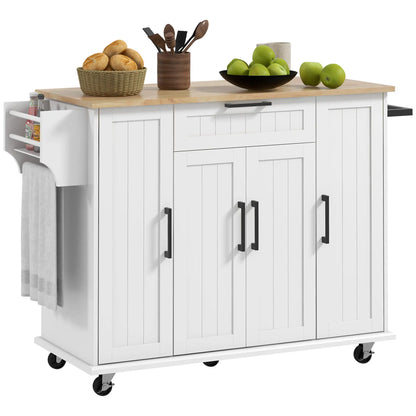 Modern Kitchen Island Cart, Natural Wood Top, Towel Rack, Door Storage, White Kitchen Islands & Kitchen Carts at Gallery Canada
