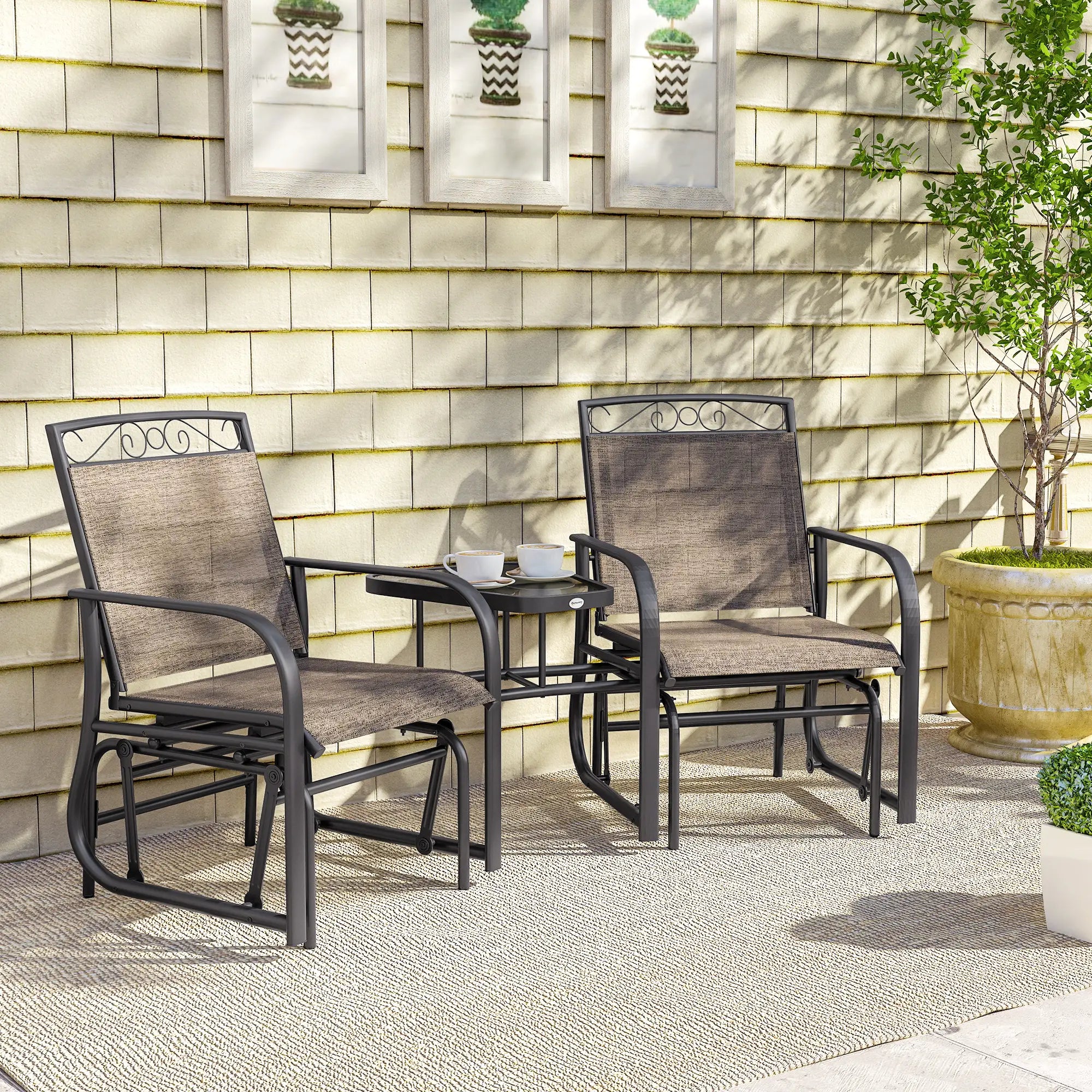 Outdoor Glider Bench with Coffee Table, 2-Seat Rocking Chair Swing, Brown Outdoor Gliders at Gallery Canada