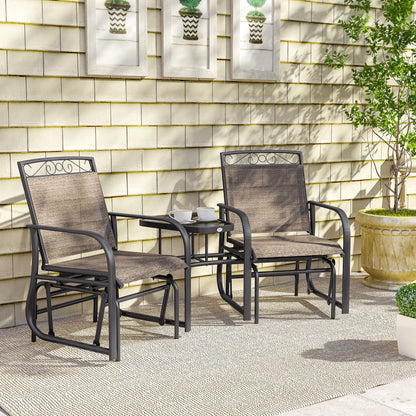 Outdoor Glider Bench with Coffee Table, 2-Seat Rocking Chair Swing, Brown Outdoor Gliders at Gallery Canada