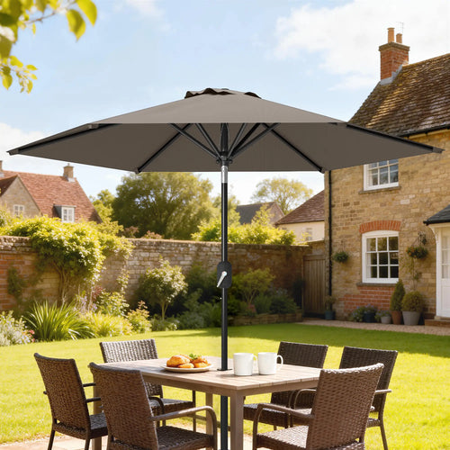 Patio Sun Umbrella, Outdoor Parasol, 6 Ribs, Dark Grey