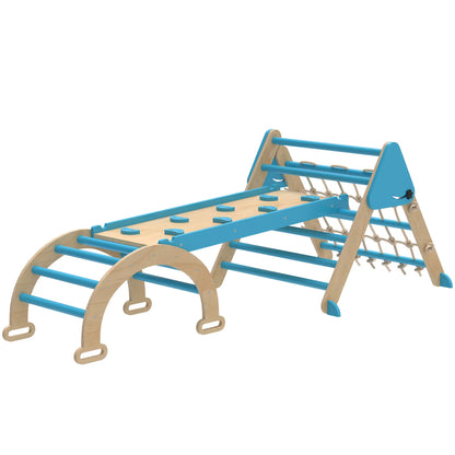8-in-1 Pikler Triangle Set, Foldable Wooden Climbing Toys, Blue Kids Gym & Playmats Natural, Blue at Gallery Canada