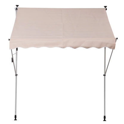 6.6'x5' Manual Retractable Patio Awning, UV Protector, Beige Door Awnings at Gallery Canada