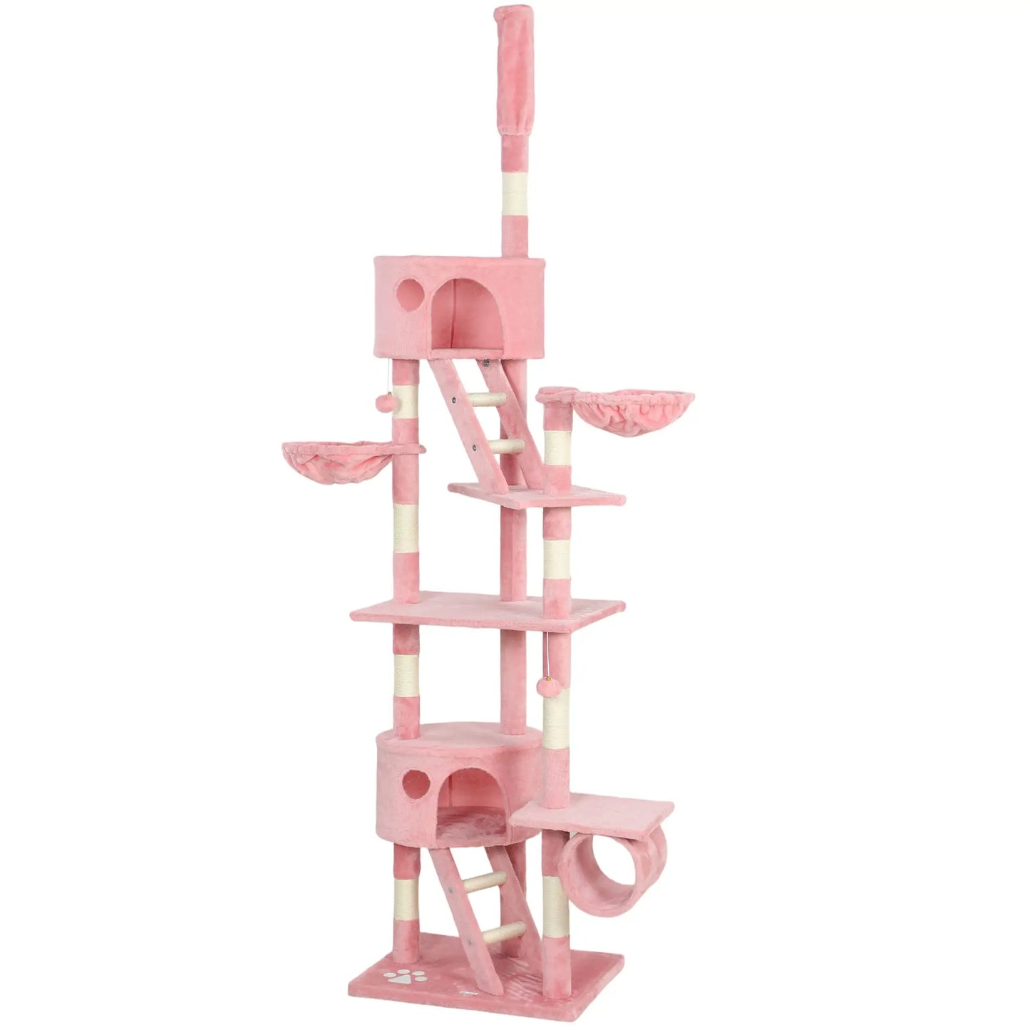 94"-102" Floor To Ceiling Cat Tree, Multi-Level Play House, Pink