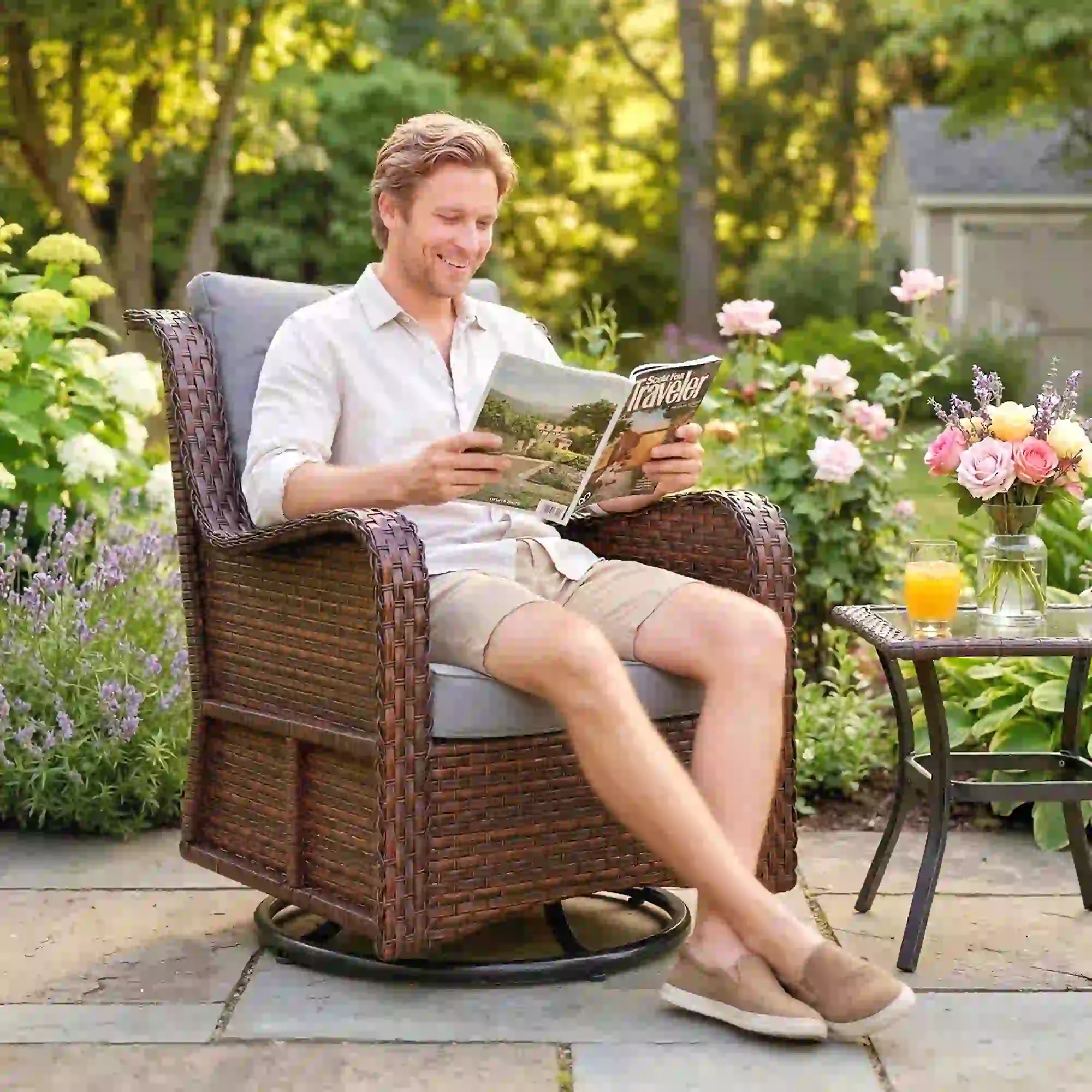 PE Rattan Swivel Patio Chair with Cushion, Dark Grey Patio Chairs at Gallery Canada