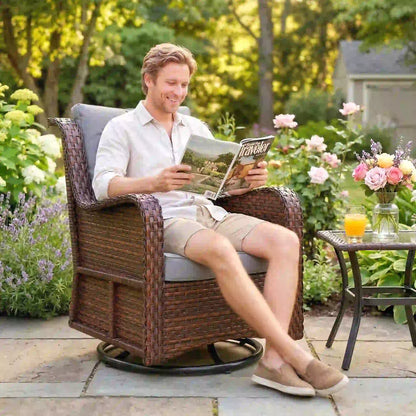 PE Rattan Swivel Patio Chair with Cushion, Dark Grey Patio Chairs at Gallery Canada
