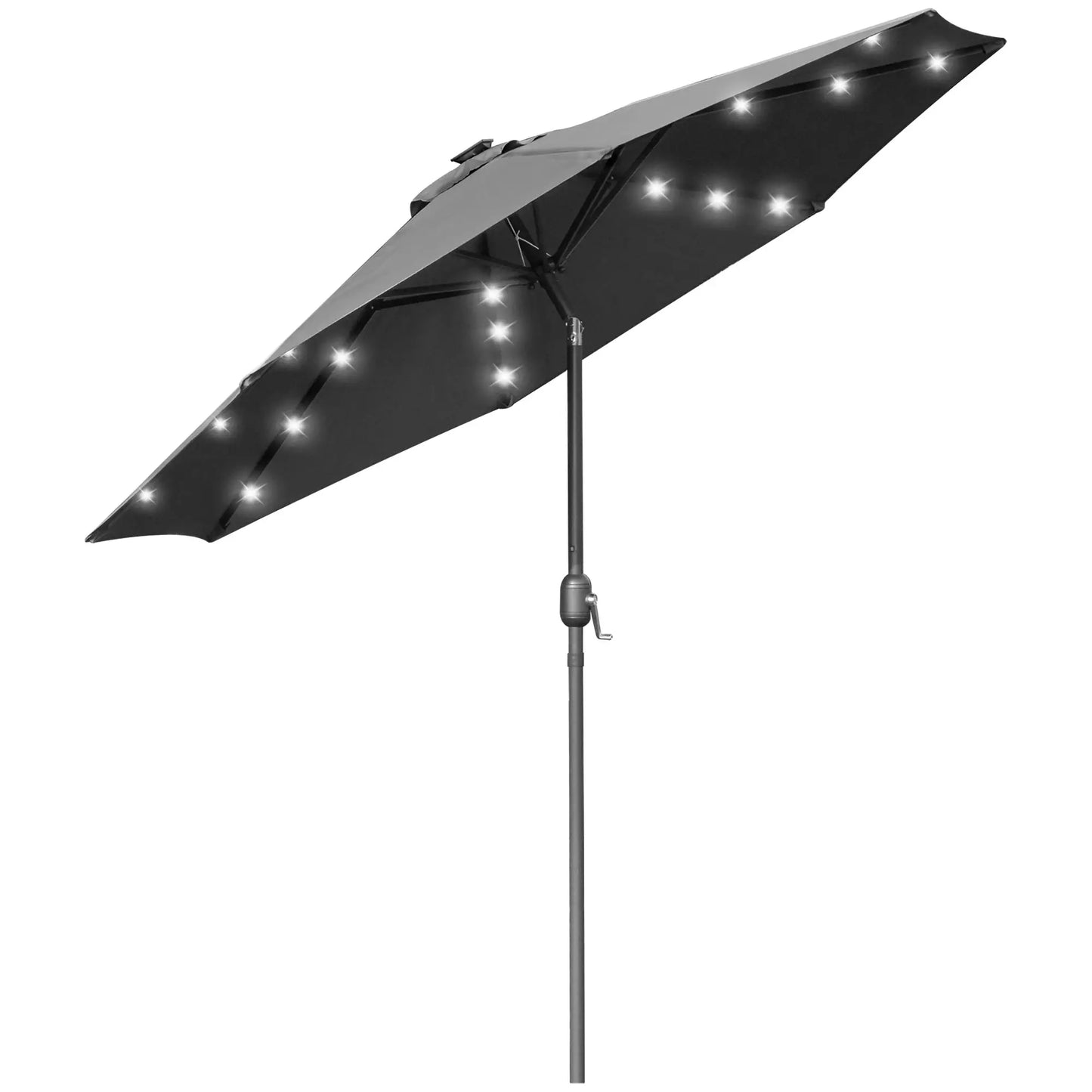 9ft Solar Patio Umbrella, 24 LED Lights, Tilt Canopy, Charcoal Grey Sun Umbrellas at Gallery Canada