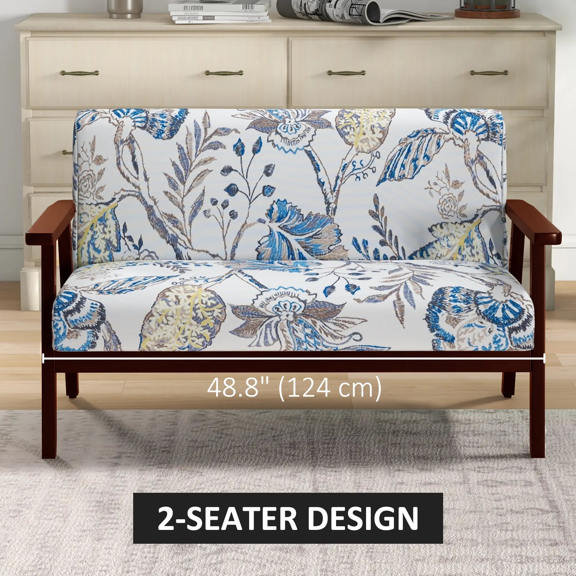 Compact Loveseat Sofa, Linen Fabric, Rubber Wood Legs, Multicolour 2-Seater Sofas at Gallery Canada