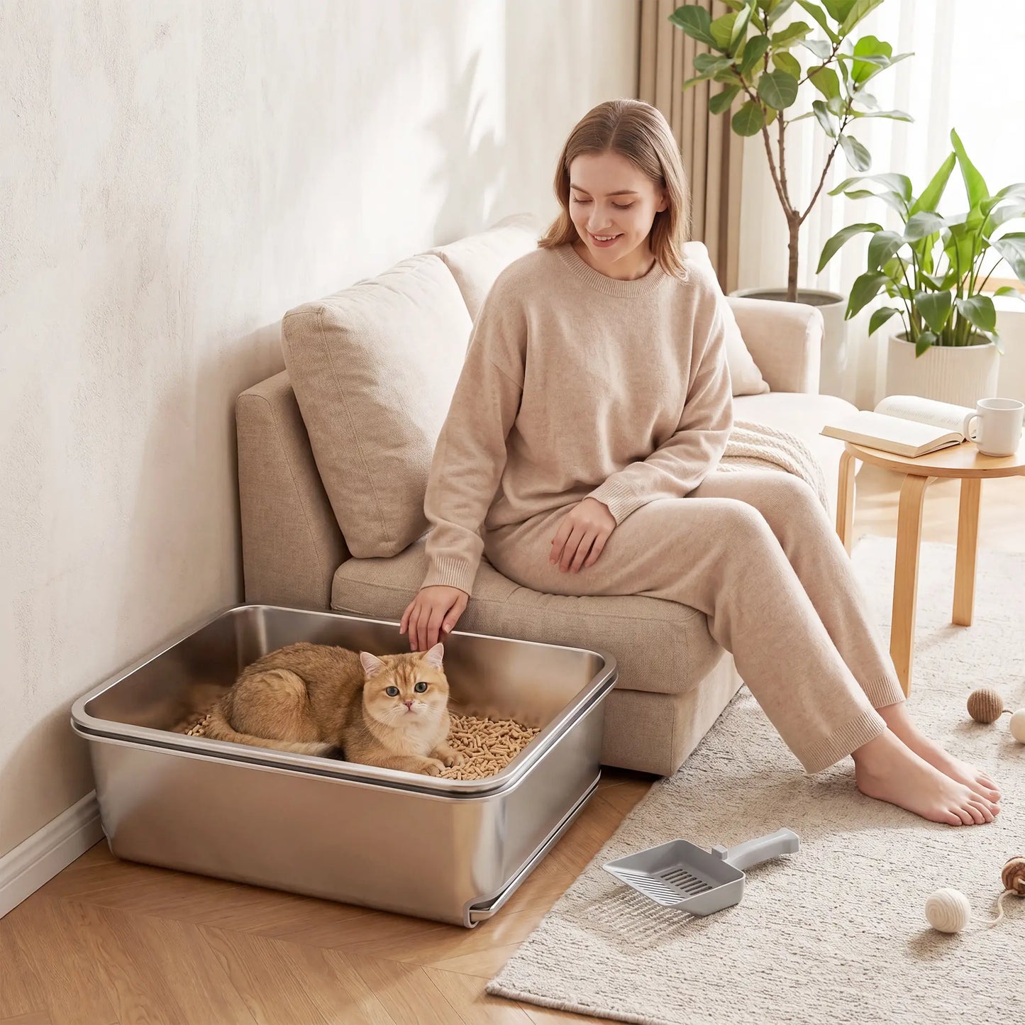 Stainless Steel Litter Box, XL Sifting Cat Litter Box for Medium and Large Cat, Non-Sticky, Odour Free, Easy Clean Cat Litter Box Enclosures at Gallery Canada