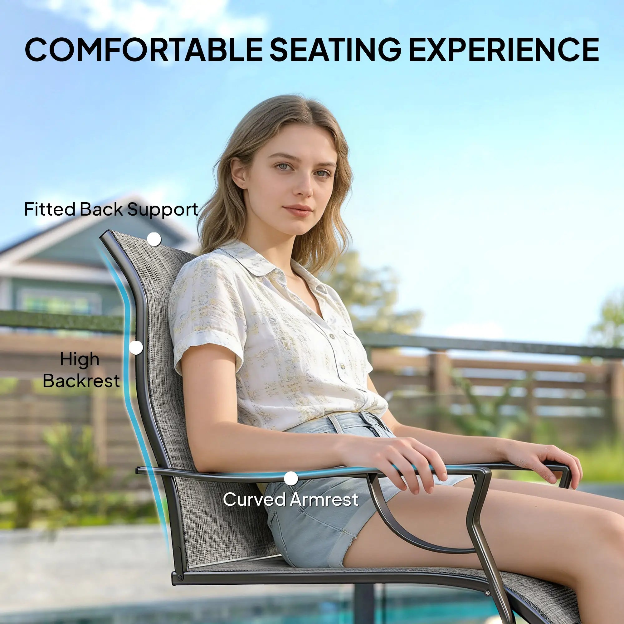 C Spring Motion Patio Chairs Set of 2, High Backrest, Armrest, Breathable Fabric Patio Chairs at Gallery Canada