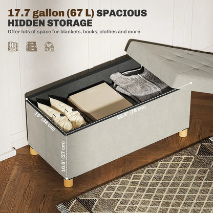 Velvet Upholstered Foldable Storage Ottoman Bench, Wood Legs Storage Ottomans & Benches at Gallery Canada