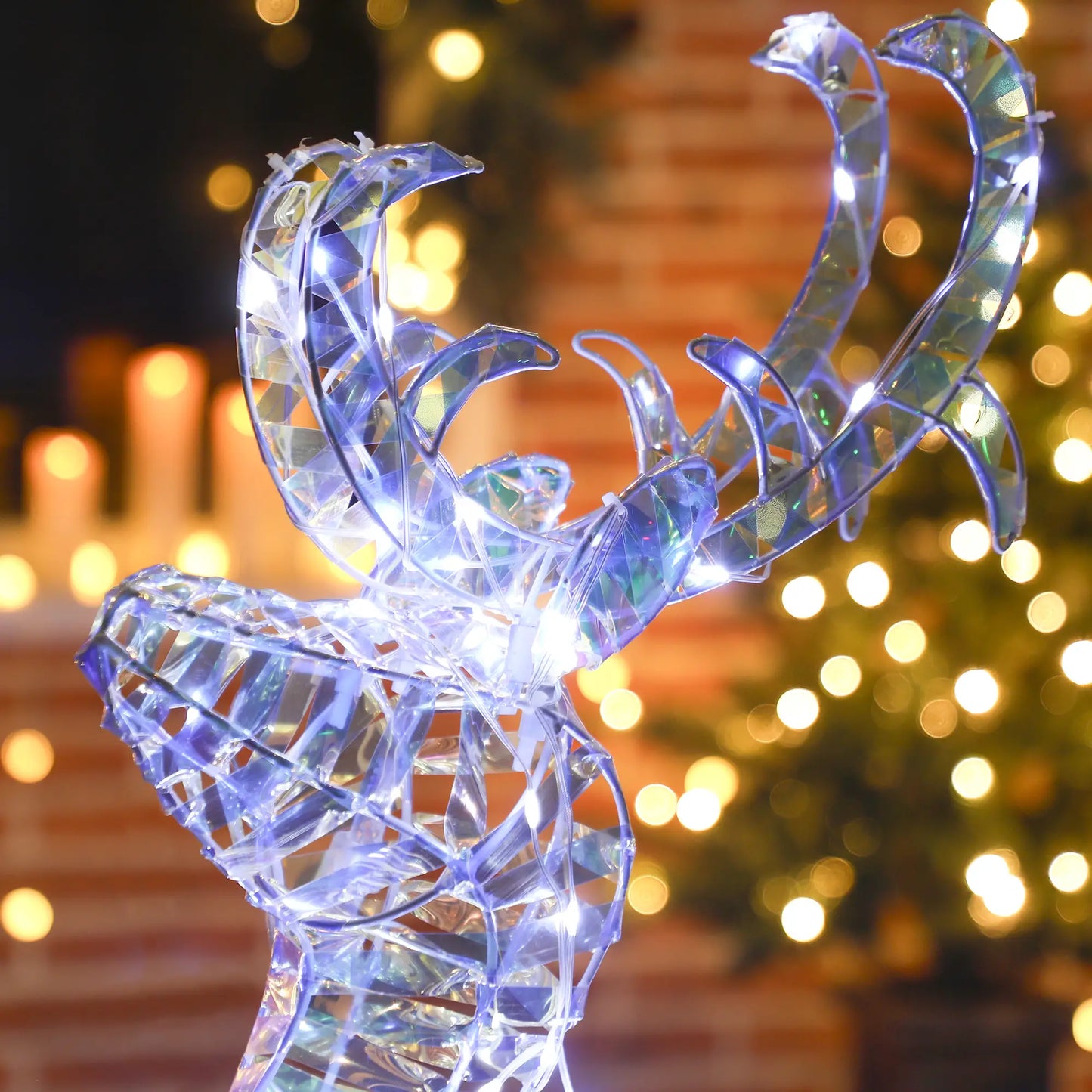 Lighted Christmas Reindeer with Sleigh, 170 LED Lights, Silver Christmas Deer Lights at Gallery Canada