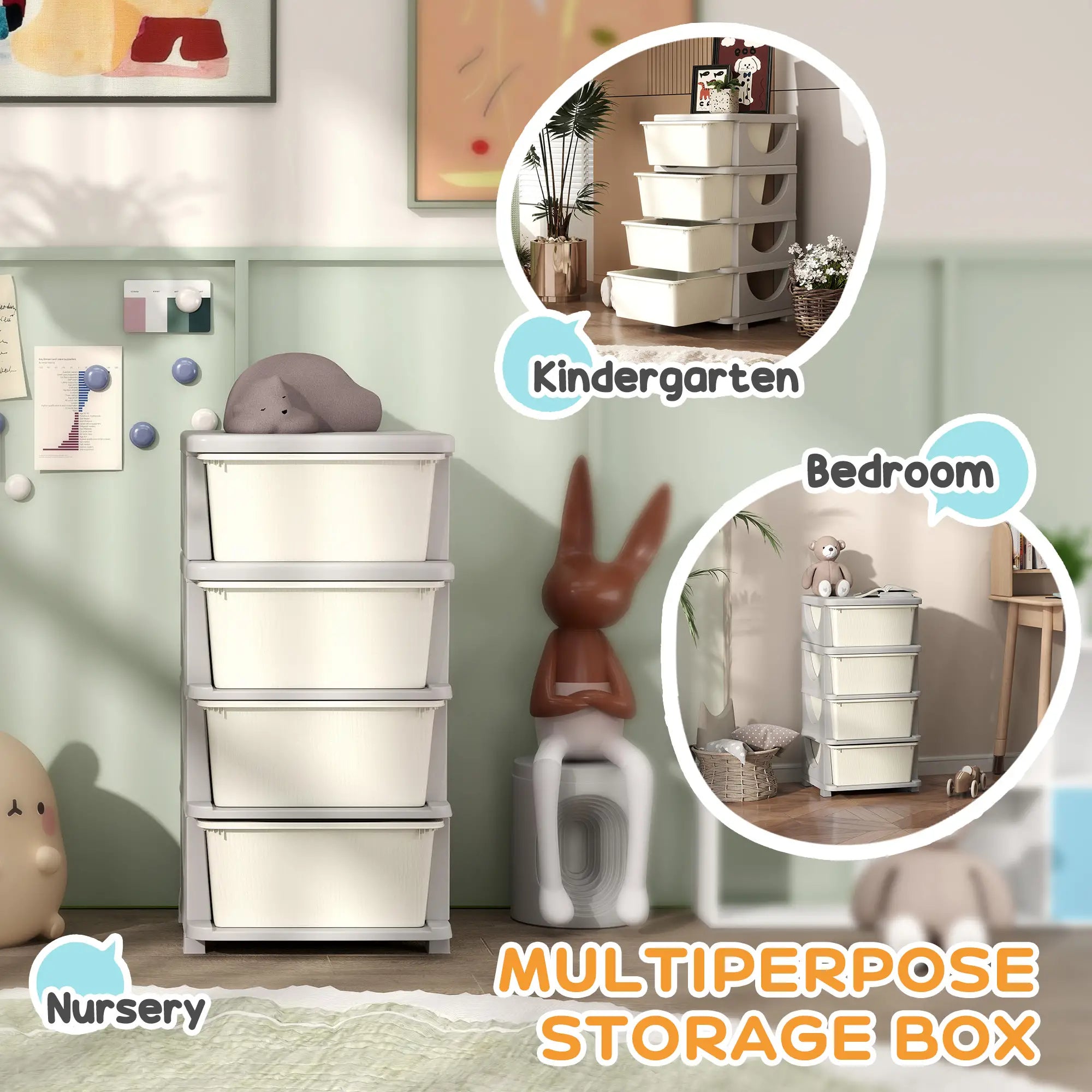 4 Tier Kids Toy Organizer, 4 Plastic Drawers, Cream White Baby & Kids Storage at Gallery Canada