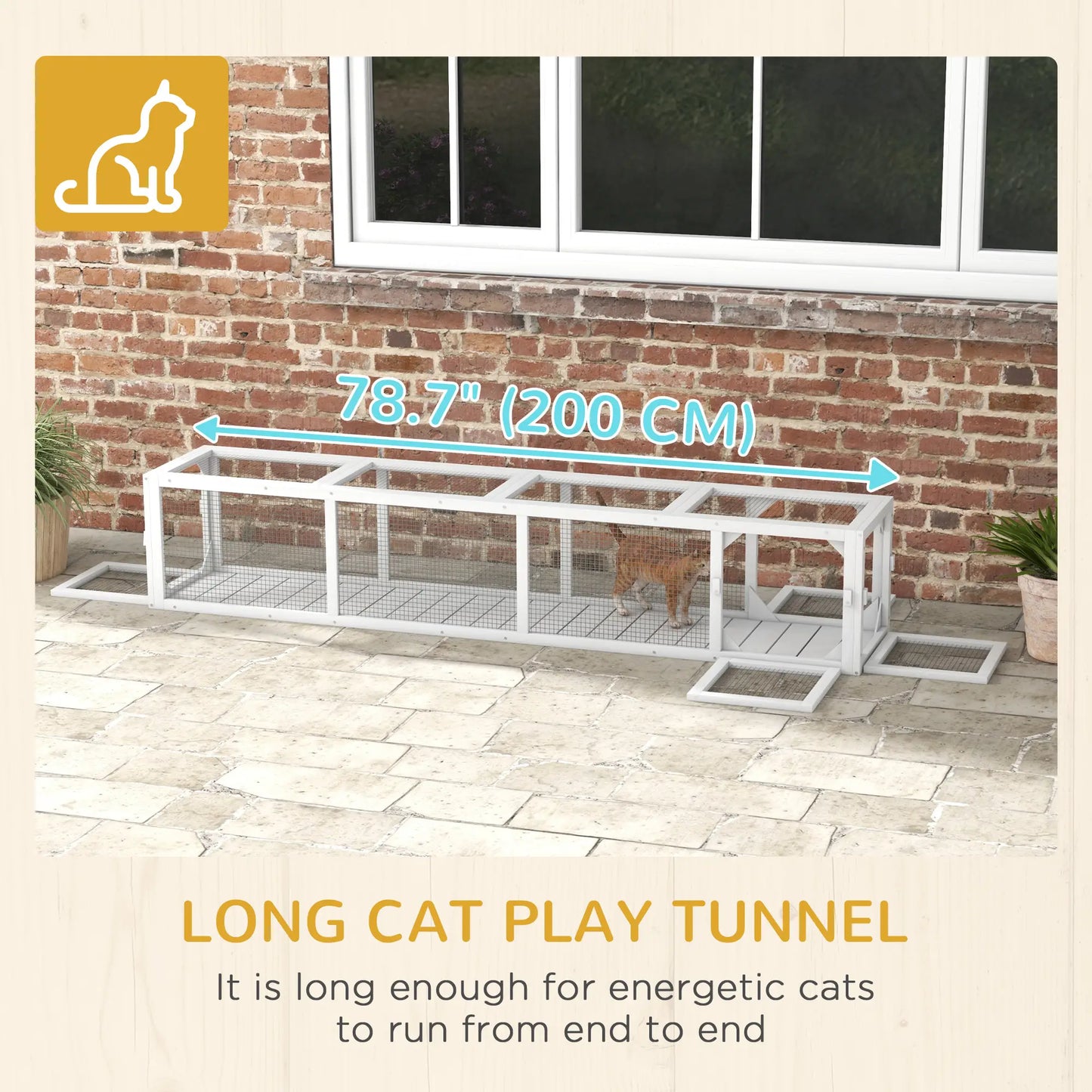 79" Long Cat Tunnel, L-Shape Extendable Design, Indoor Outdoor Enclosure, White Outdoor Cat Enclosures at Gallery Canada