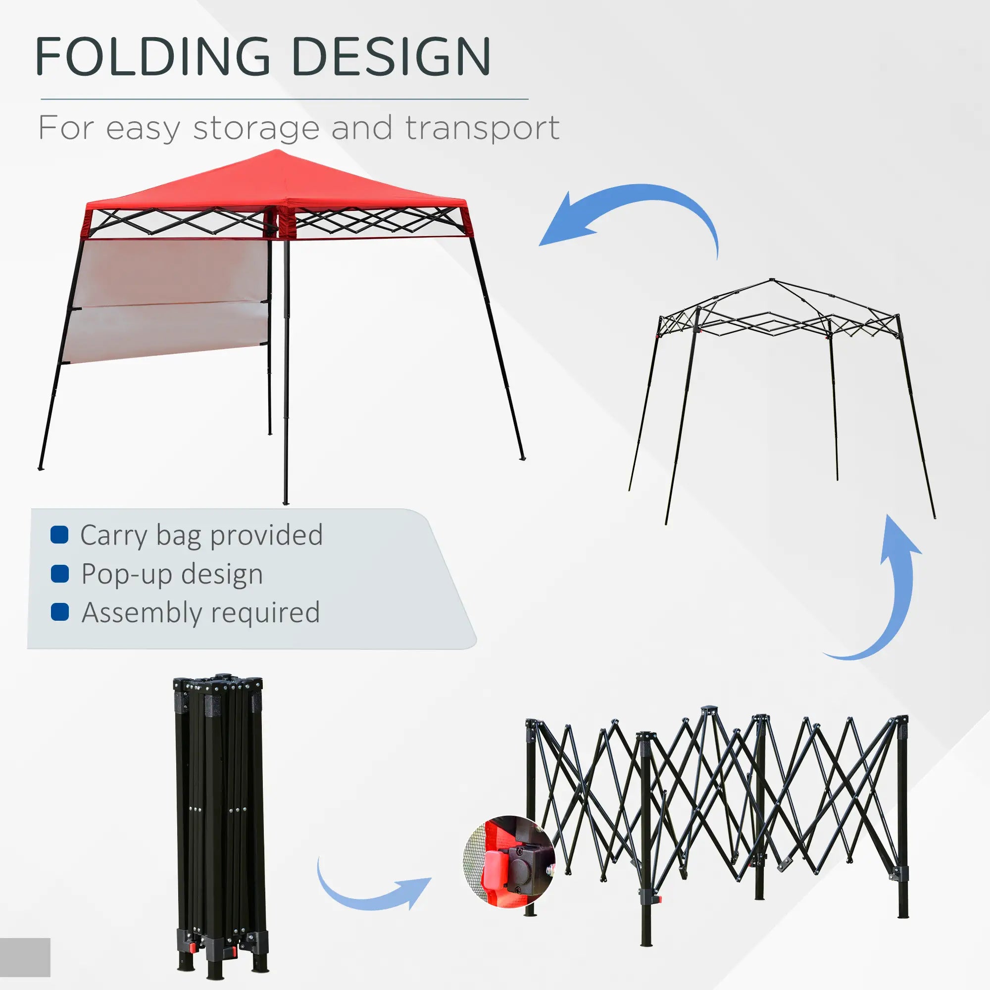 7' x 7' Foldable Gazebo Tent, Adjustable Legs, Black, Red Pop Up Canopies at Gallery Canada