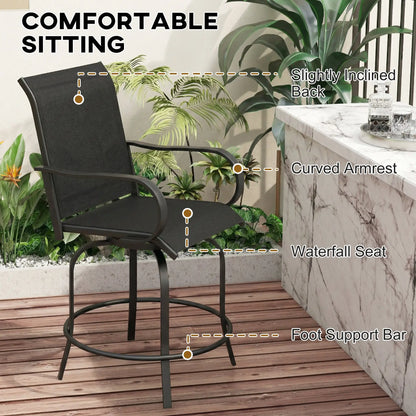 Outdoor Bar Stools Set Of 2, 27.6" x 28.7" x 48.4", Swivel Chairs, Black Bistro Sets at Gallery Canada