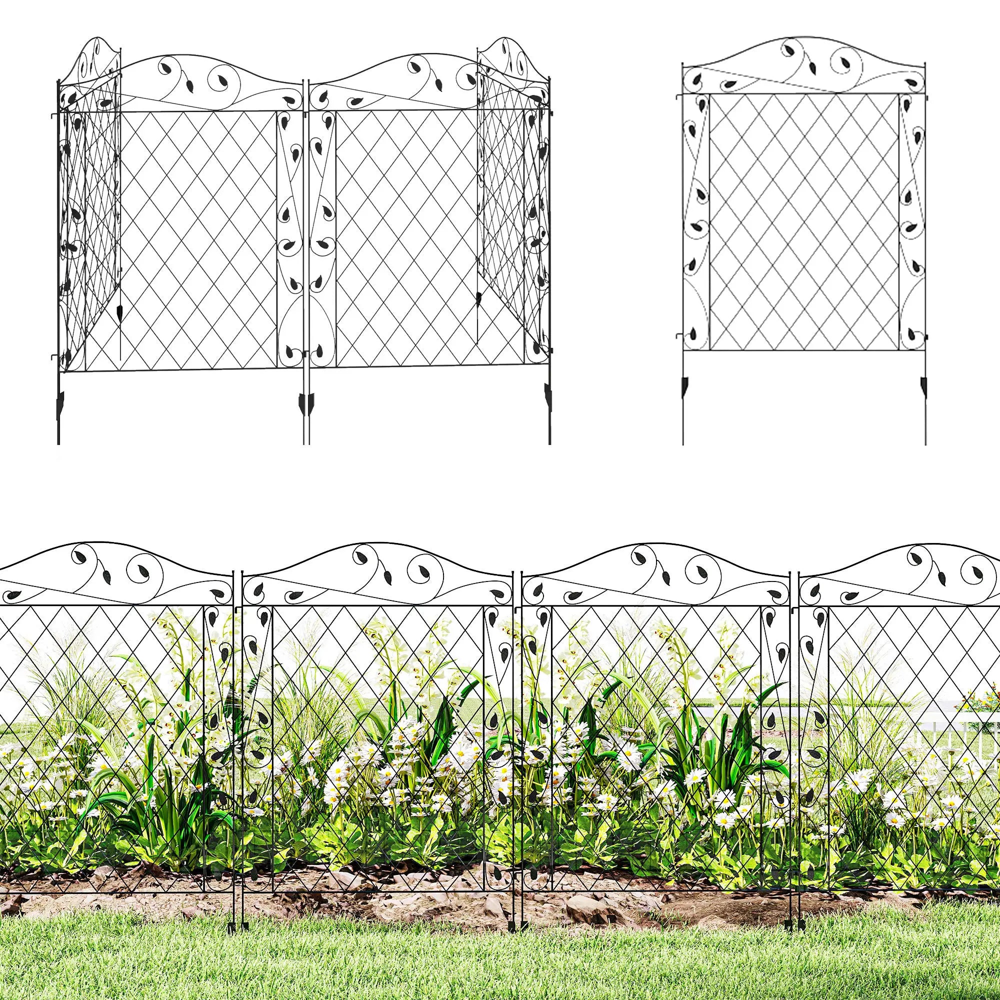 Metal Garden Fence Panels, Animal Barrier, Border Edging, 4 Pack, Wavey Vines Garden Fences at Gallery Canada