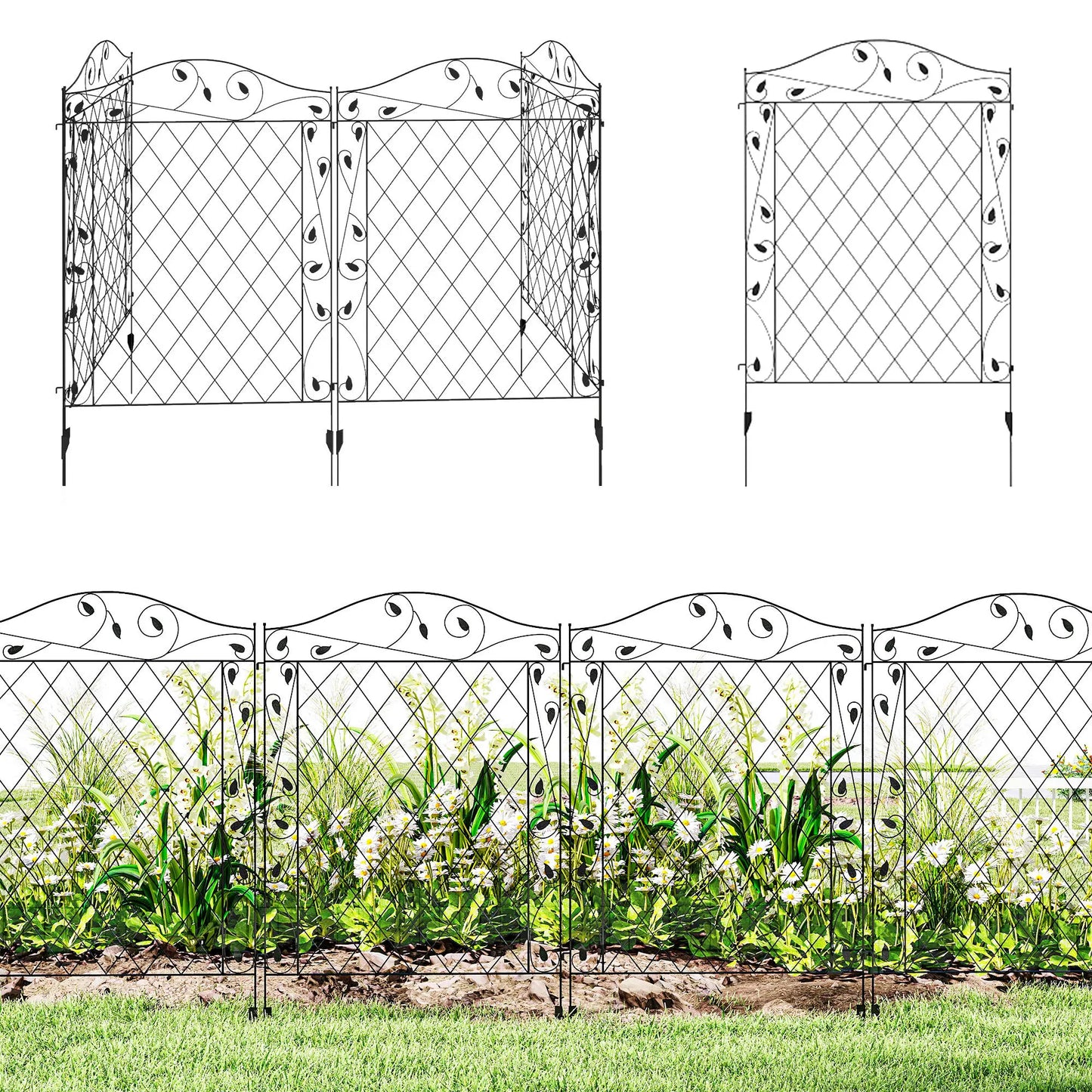 Metal Garden Fence Panels, Animal Barrier, Border Edging, 4 Pack, Wavey Vines Garden Fences at Gallery Canada