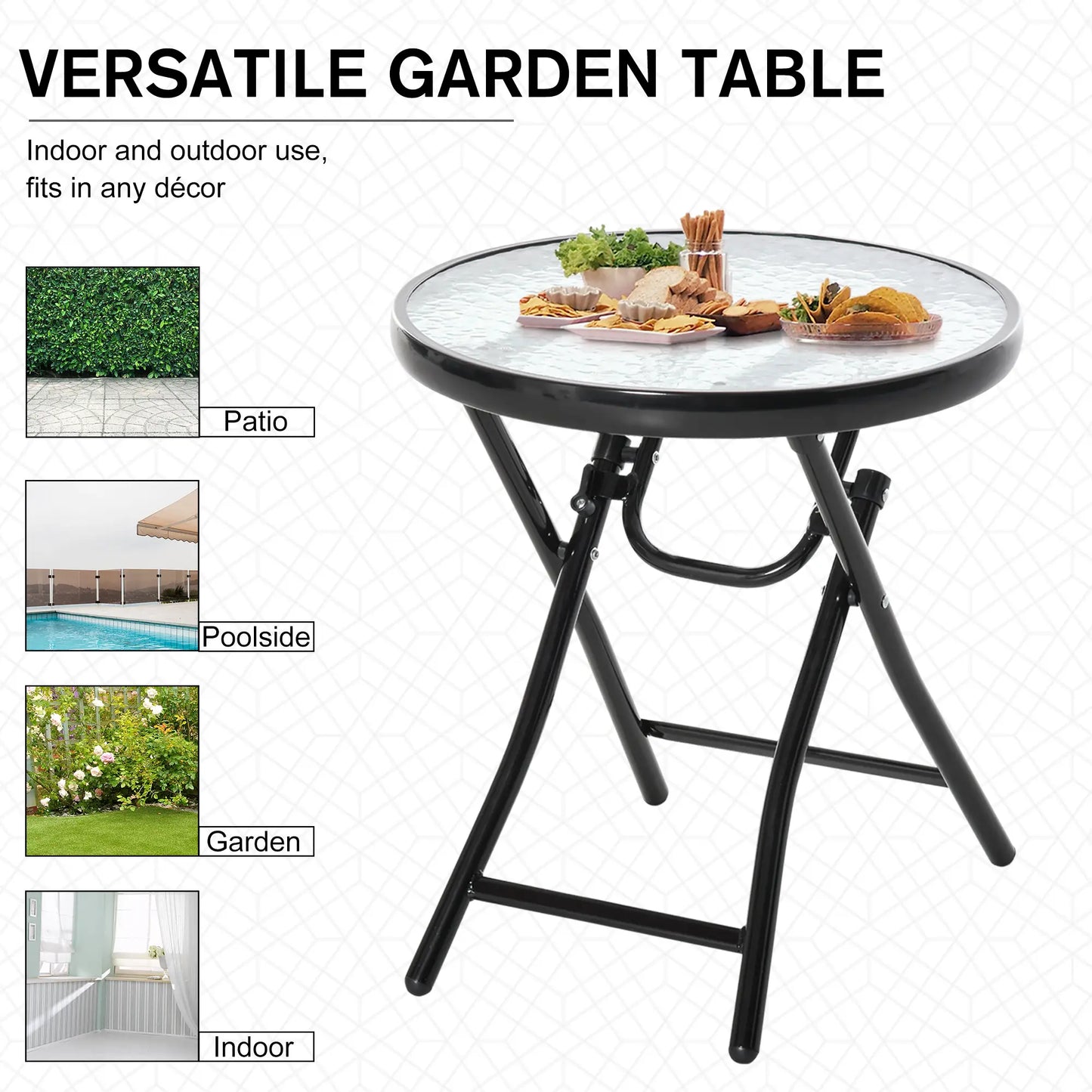 18" Round Folding Coffee Table, Tempered Glass Top, Portable for Patio, Balcony Patio Side Tables at Gallery Canada