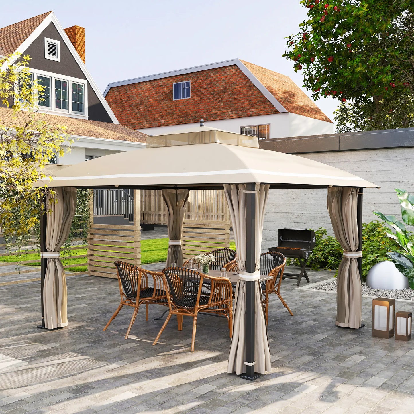 10' x 12' Outdoor Gazebo, Double Roof with Netting, Curtains Gazebos at Gallery Canada