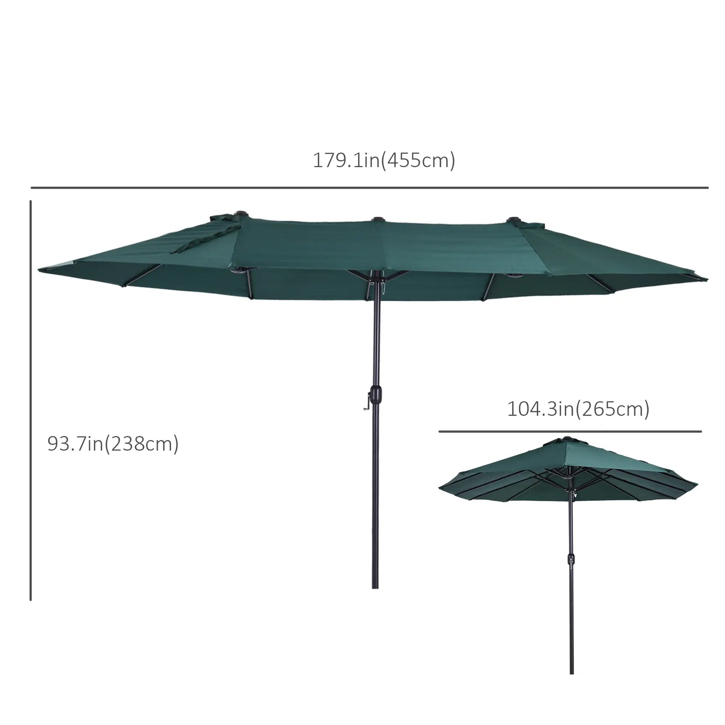 15ft Double-Sided Patio Umbrella, Twin Canopy, Crank, Dark Green Sun Umbrellas at Gallery Canada