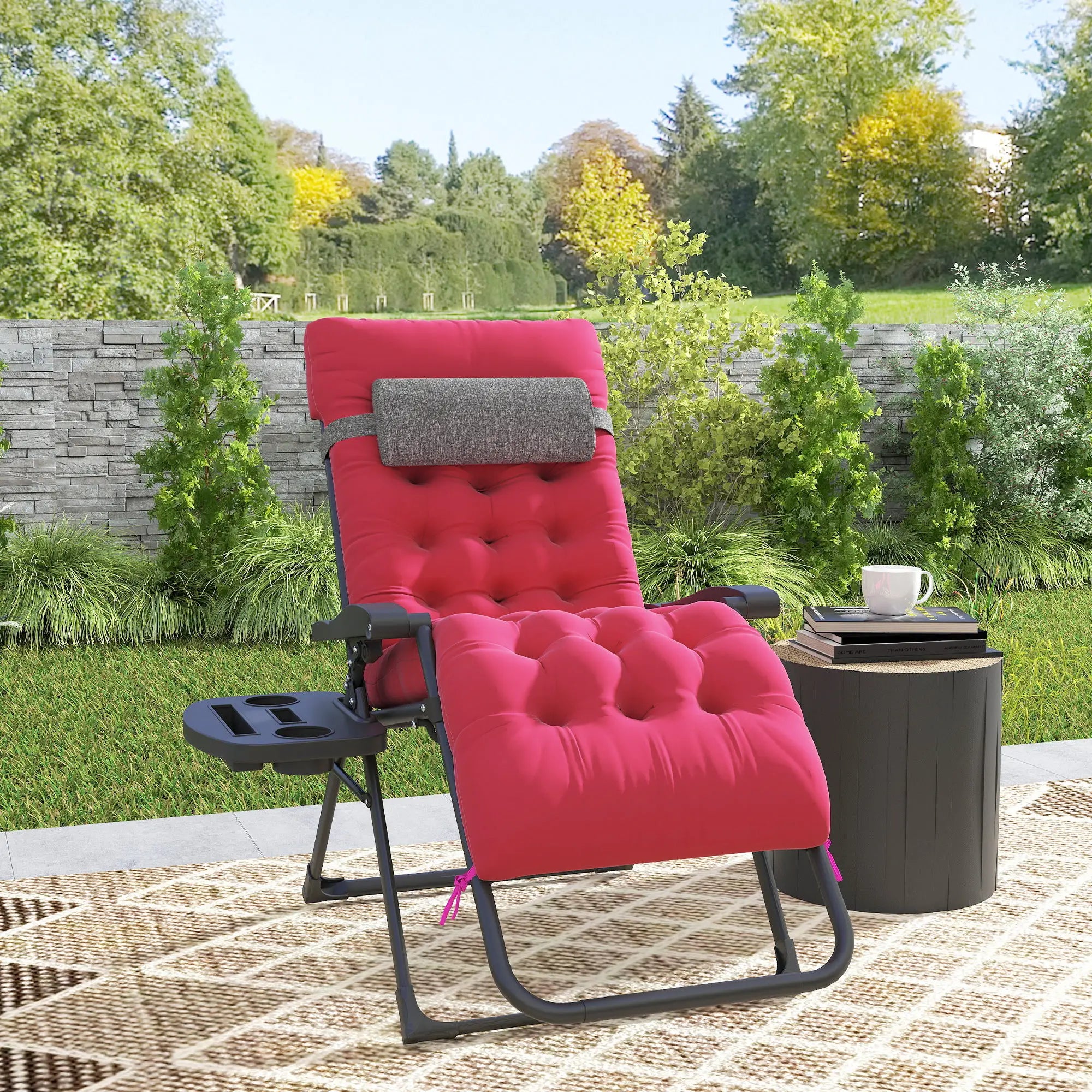 Padded Zero Gravity Chair, Folding Recliner, Patio Lounger with Cup Holder, Red Lounger Chairs at Gallery Canada