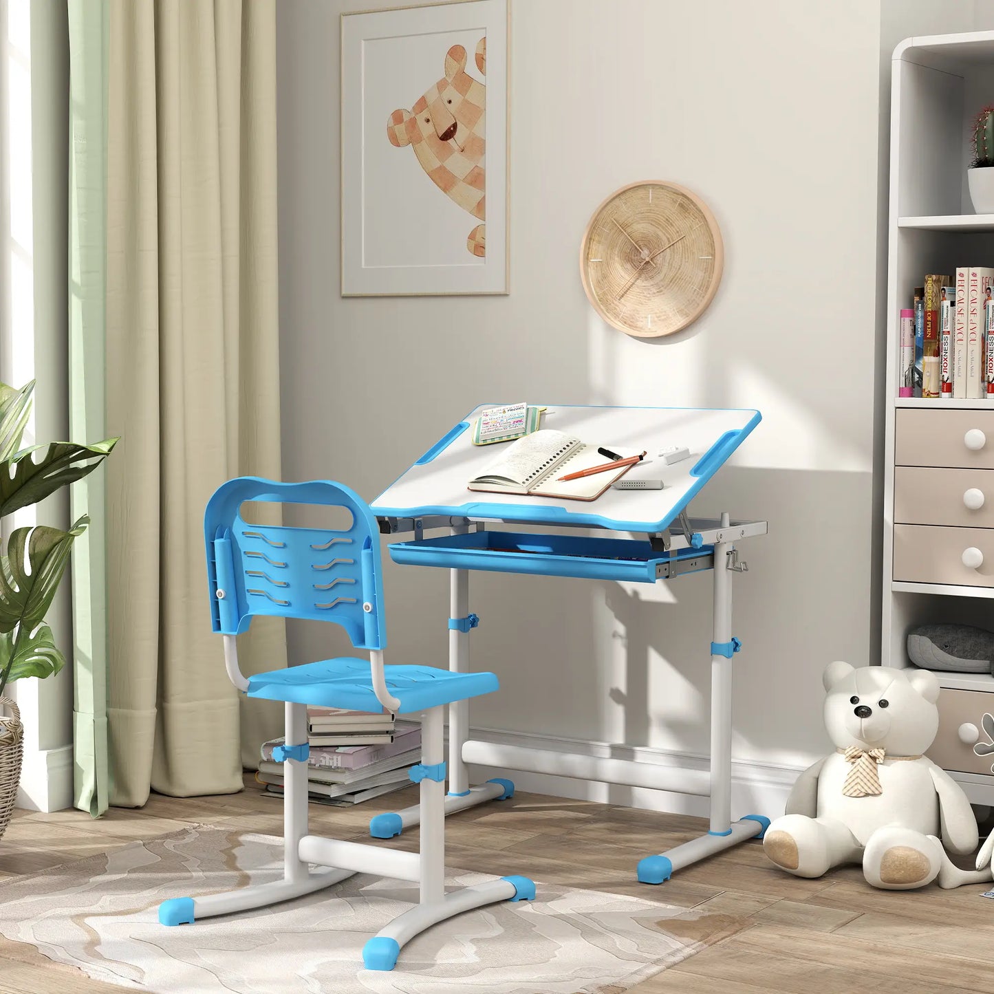 Adjustable Study Table, Chair Set with Drawer, Blue Kids Desk Sets at Gallery Canada