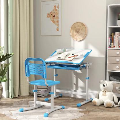 Adjustable Study Table, Chair Set with Drawer, Blue Kids Desk Sets at Gallery Canada