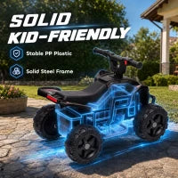 Quad pour enfants 6V, 4 roues, commande par bouton, 45 minutes, noir