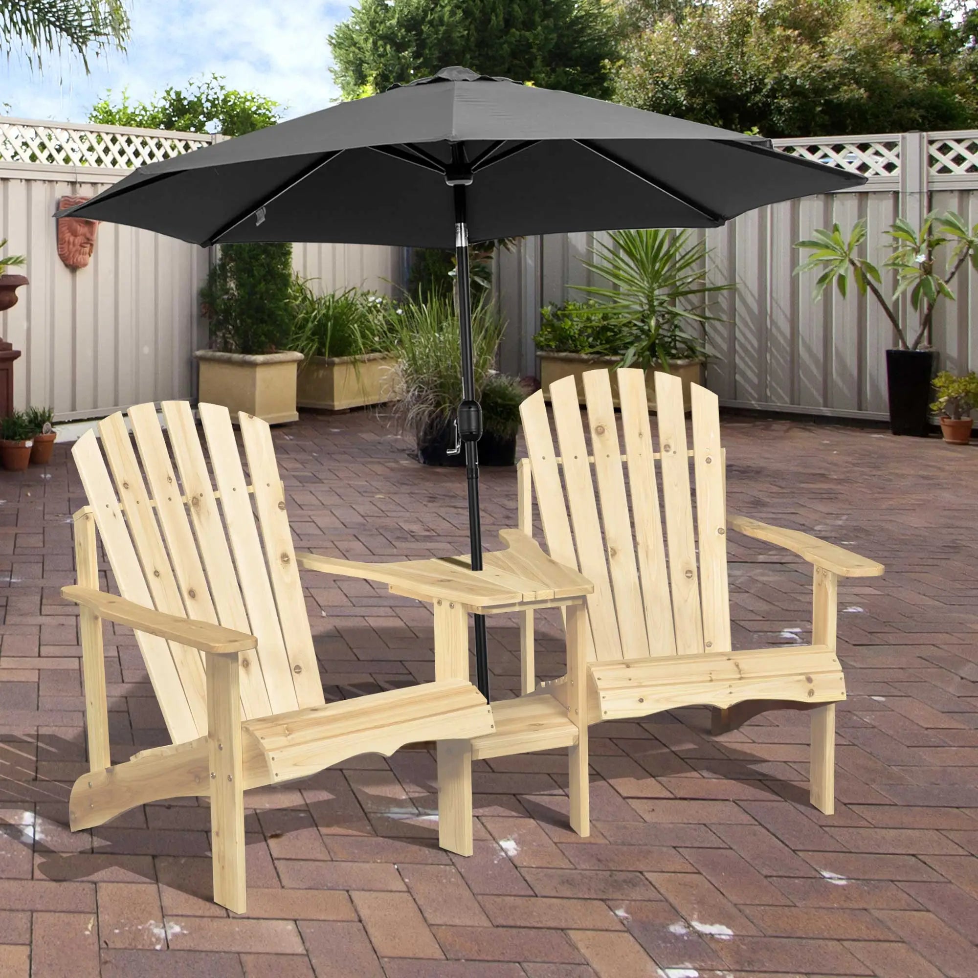2 Piece Wood Adirondack Chair, Porch Bench w/ Table, Natural Patio Chairs at Gallery Canada