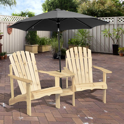 2 Piece Wood Adirondack Chair, Porch Bench w/ Table, Natural