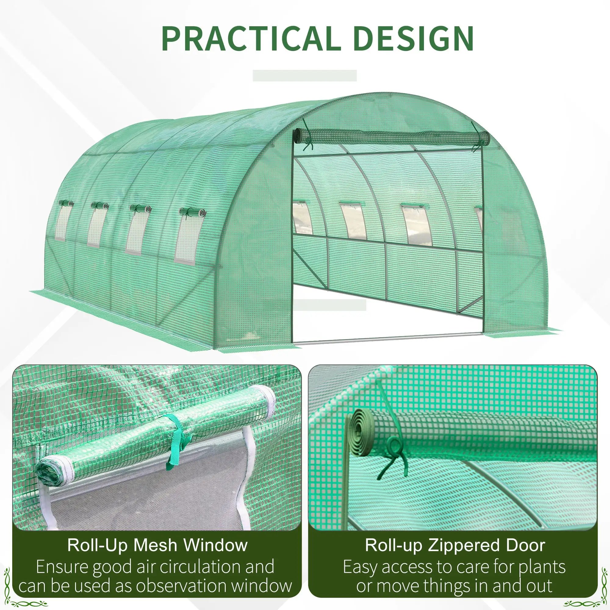 Walk-In Tunnel Greenhouse, 19x10x6.6ft, Zipped Door, 8 Mesh Windows, Green Tunnel Greenhouses at Gallery Canada