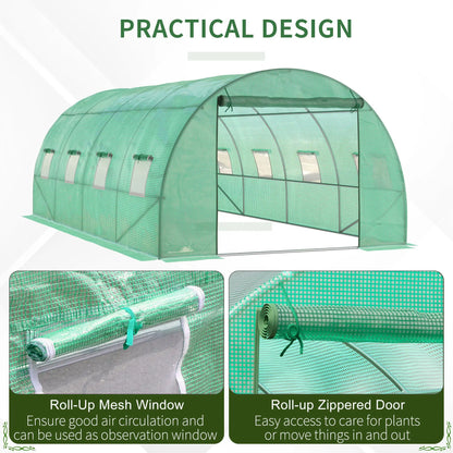 Walk-In Tunnel Greenhouse, 19x10x6.6ft, Zipped Door, 8 Mesh Windows, Green Tunnel Greenhouses at Gallery Canada