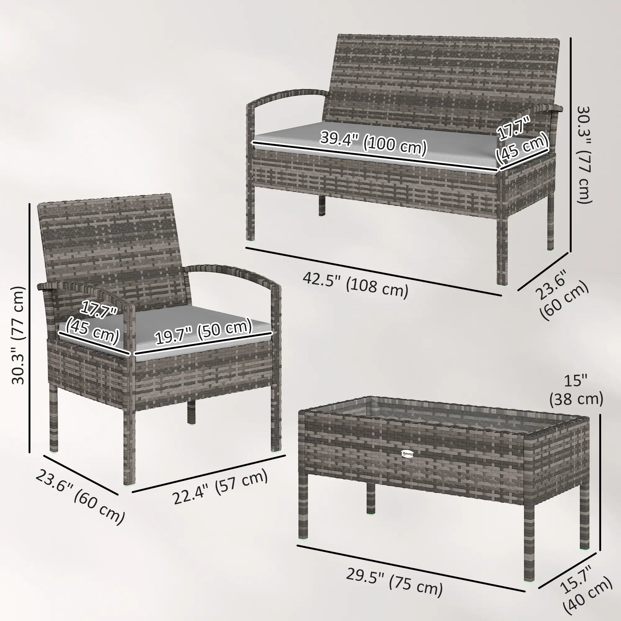 Patio Furniture Set, Loveseat, 2 Armchairs & Coffee Table, Light Grey Patio Furniture Sets at Gallery Canada