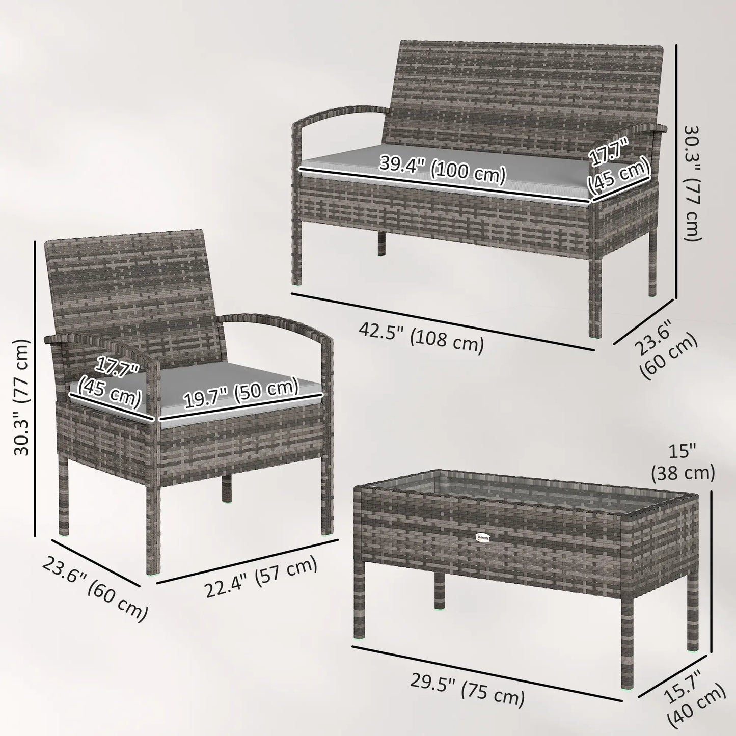 Patio Furniture Set, Loveseat, 2 Armchairs & Coffee Table, Light Grey Patio Furniture Sets at Gallery Canada