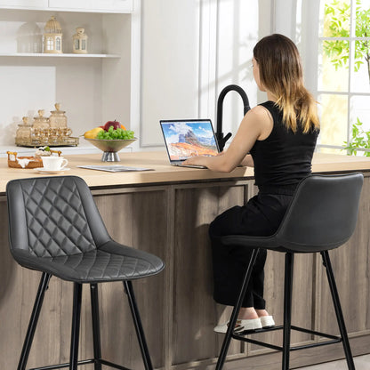 PU Leather Counter Height Bar Chairs Set of 2, 27.75" Bar Stools, Black Bar Stools at Gallery Canada