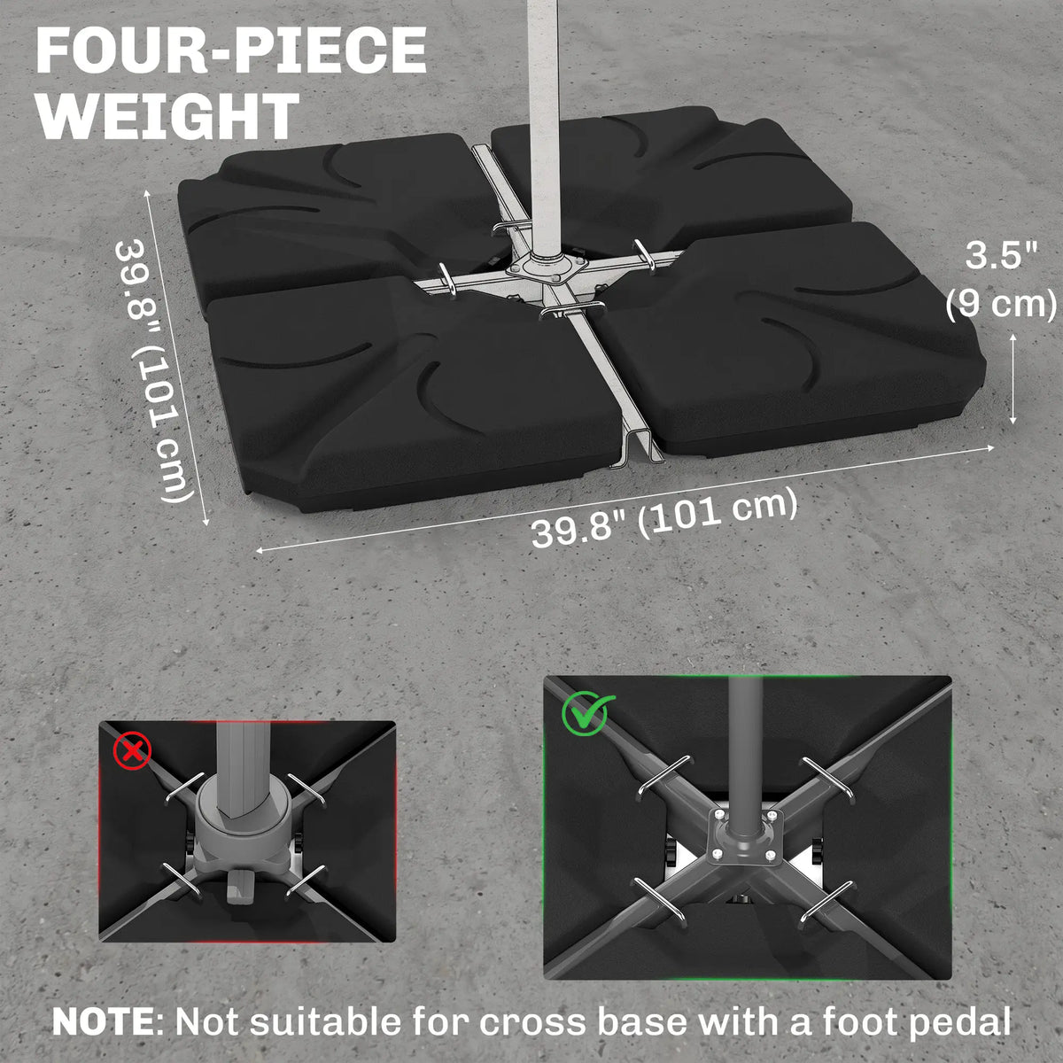 4 Piece Cantilever Umbrella Base, 123 lb Water or 158 lb Sand, Black Umbrella Bases at Gallery Canada