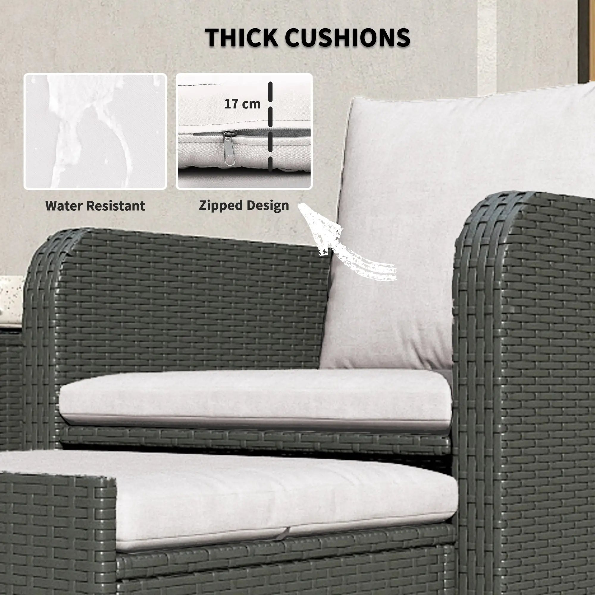 5 Piece Rattan Balcony Set, Wicker Outdoor Furniture, 2-Tier Coffee Table, Ottomans, Cream White, Grey Patio Furniture Sets at Gallery Canada