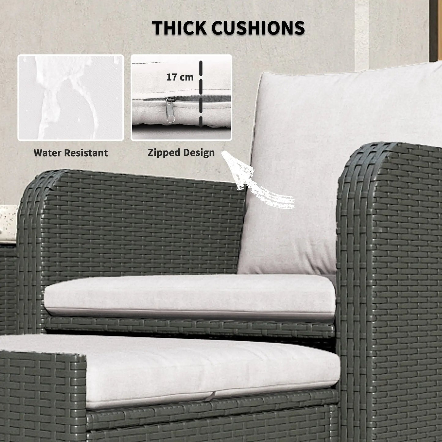 5 Piece Rattan Balcony Set, Wicker Outdoor Furniture, 2-Tier Coffee Table, Ottomans, Cream White, Grey Patio Furniture Sets at Gallery Canada