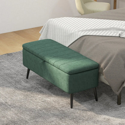 40" Ottoman with Storage, Linen Upholstered Storage Ottoman Bench with Steel Legs for Living Room, Bedroom Dark Green Storage Ottomans & Benches at Gallery Canada
