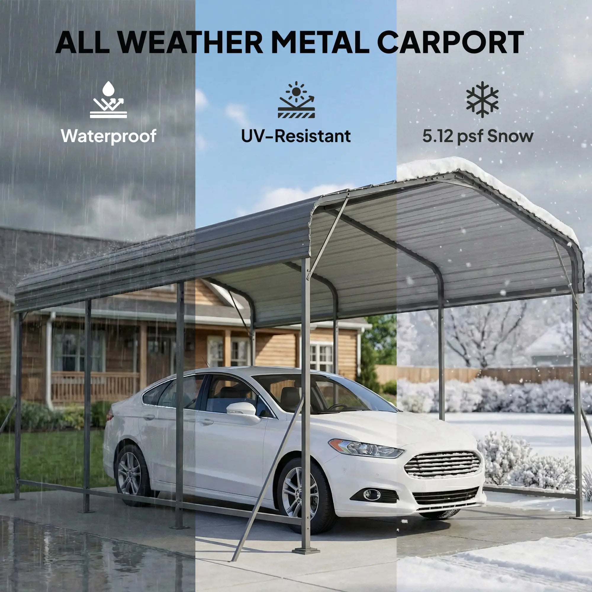 10 x 15FT Metal Carport, Heavy-Duty Canopy, Reinforced Frame, Dark Grey Car Shelters at Gallery Canada