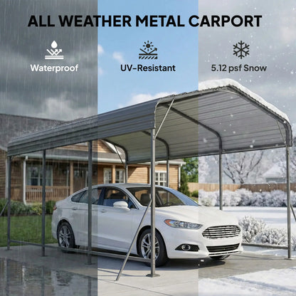 10 x 15FT Metal Carport, Heavy-Duty Canopy, Reinforced Frame, Dark Grey Car Shelters at Gallery Canada