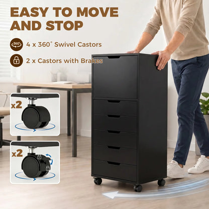 Mobile File Cabinet With 5 Drawers, Black, Black