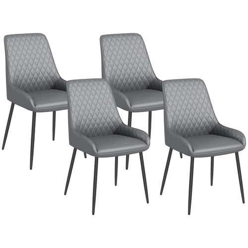 Modern Dining Chairs Set of 4, PU Leather, Metal Legs, Grey