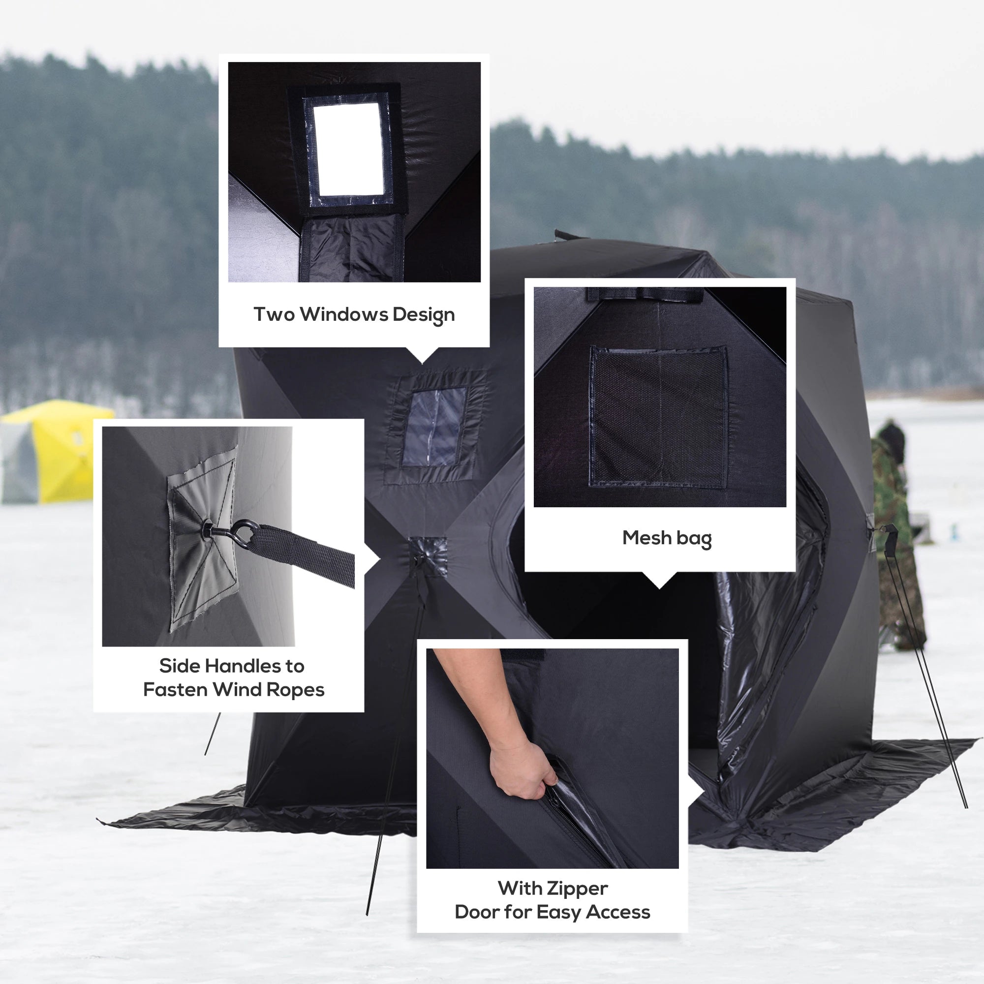 2 Person Ice Fishing Tent, Shelter with Carry Bag, Black Ice Fishing Tents at Gallery Canada