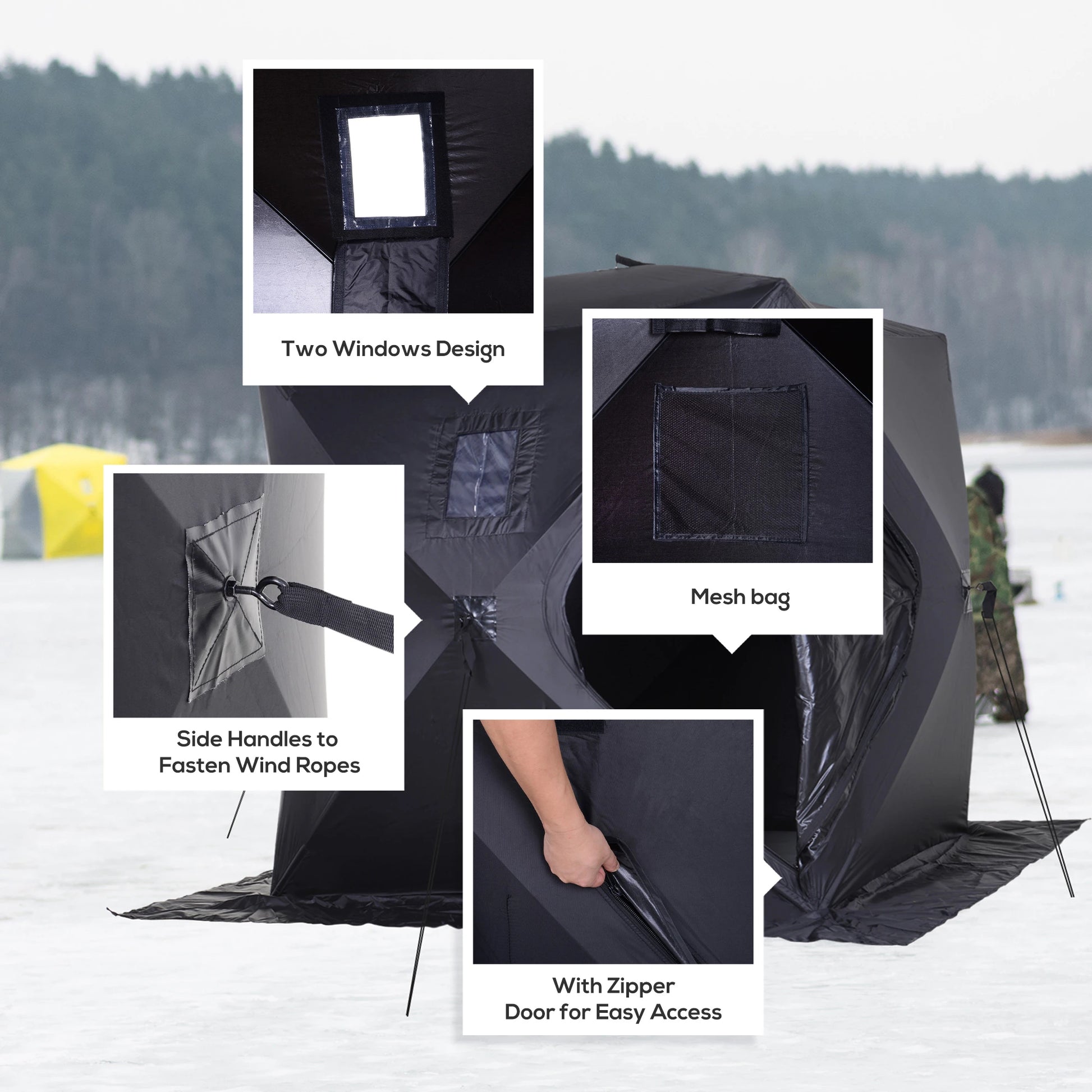 2 Person Ice Fishing Tent, Shelter with Carry Bag, Black Ice Fishing Tents at Gallery Canada