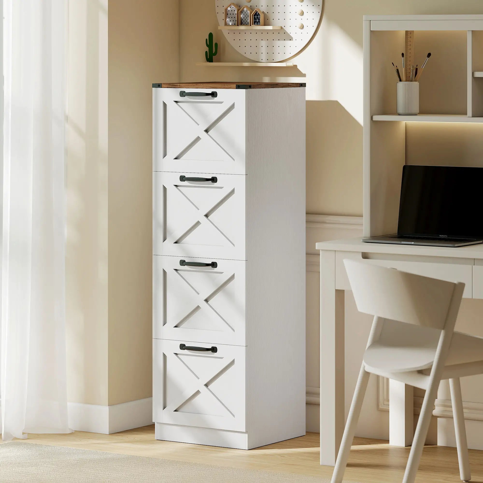 4 Drawer File Cabinet, Vertical Farmhouse Filing Cabinet, White Office Cabinets & Cupboards at Gallery Canada
