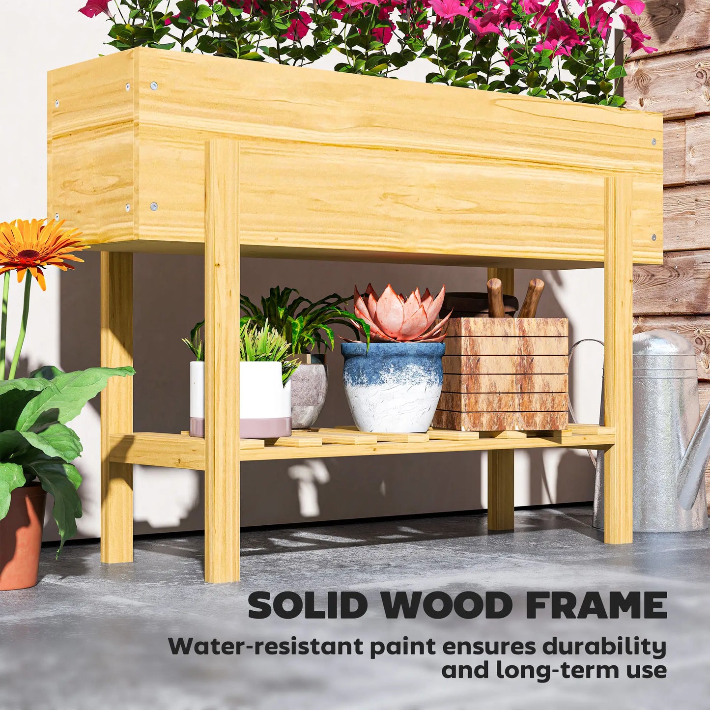 Raised Garden Bed With Legs, Elevated Planter With Storage Shelf, Natural Wood Raised Garden Beds at Gallery Canada