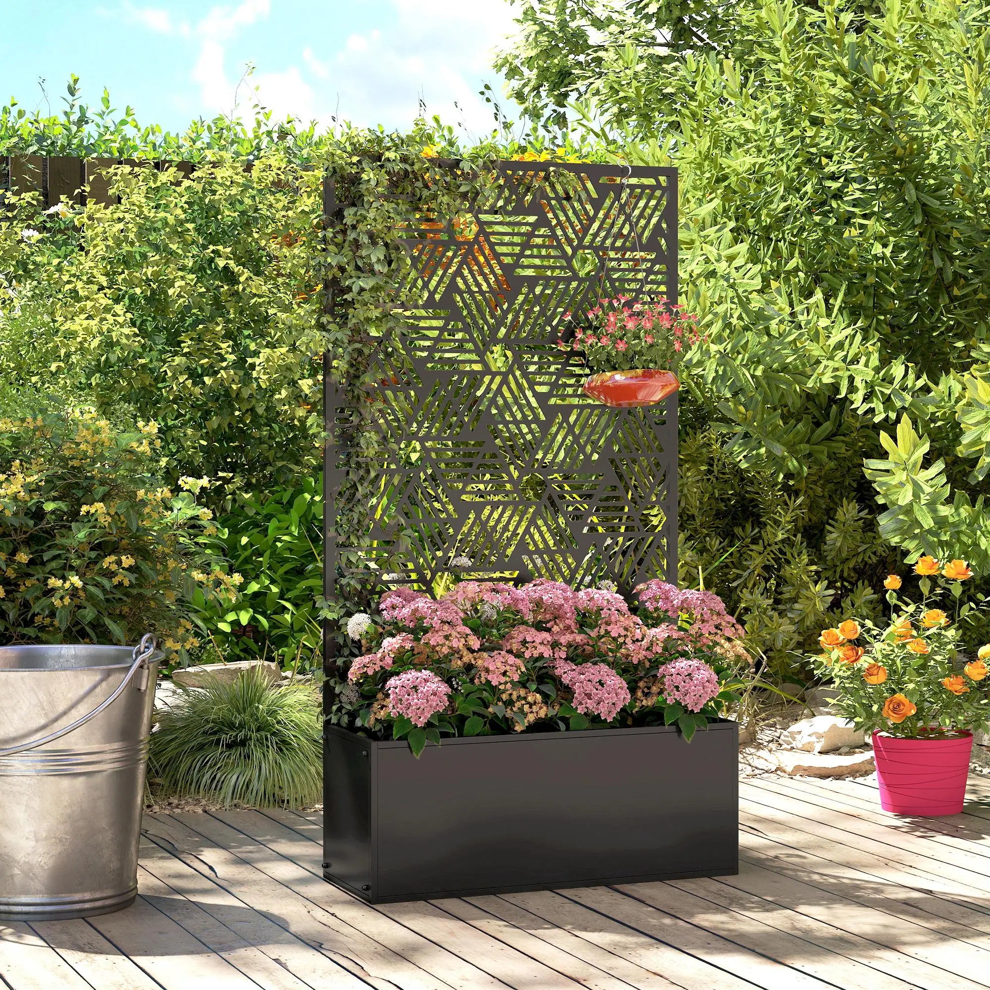 Metal Planter Box With Trellis, 44.5